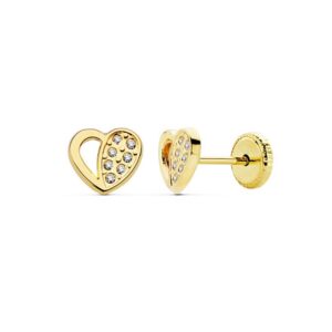 Pendientes de oro con forma de corazón y circonitas